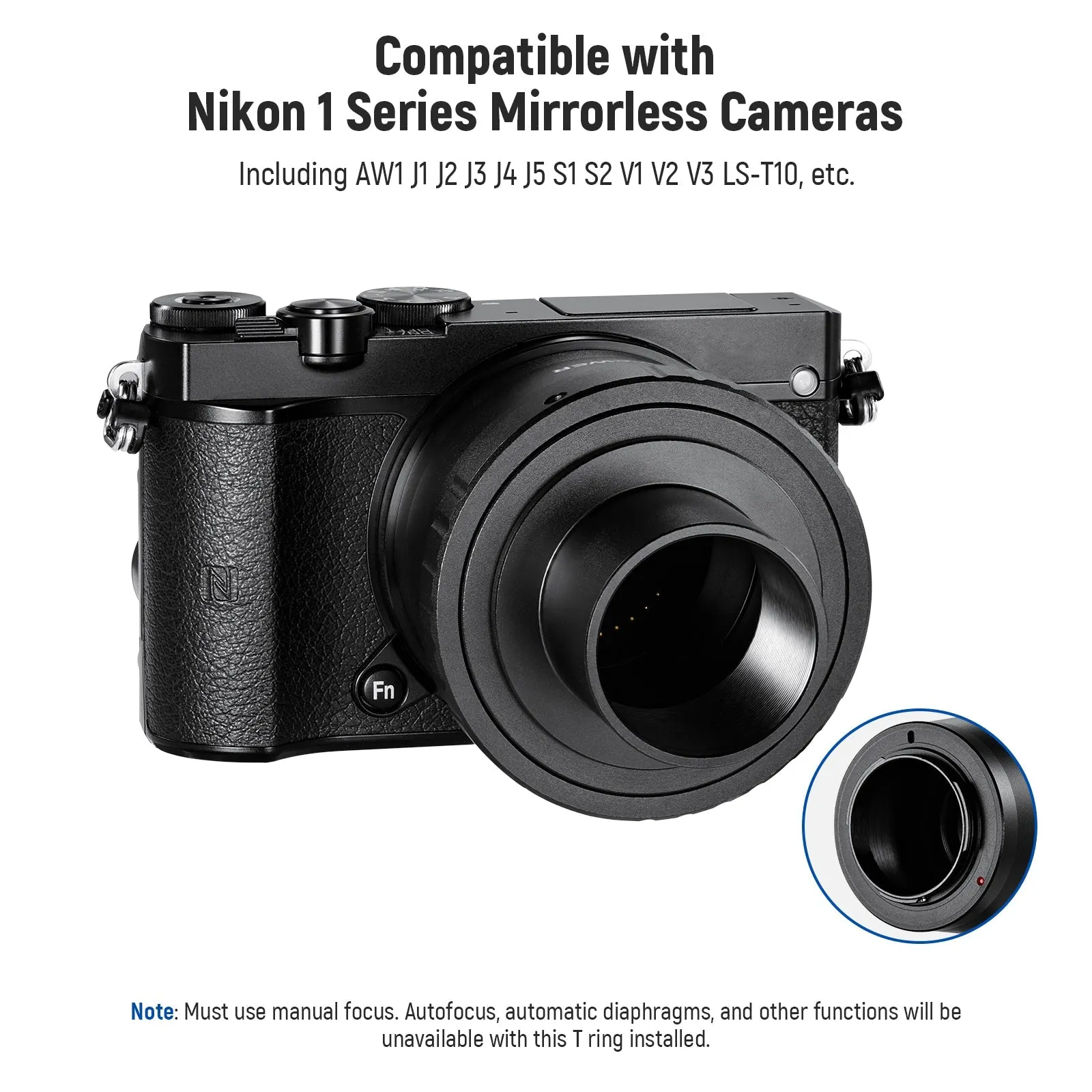 NEEWER LS-T10 T Ring Adapter Set for Nikon 1 Series Mirrorless Cameras