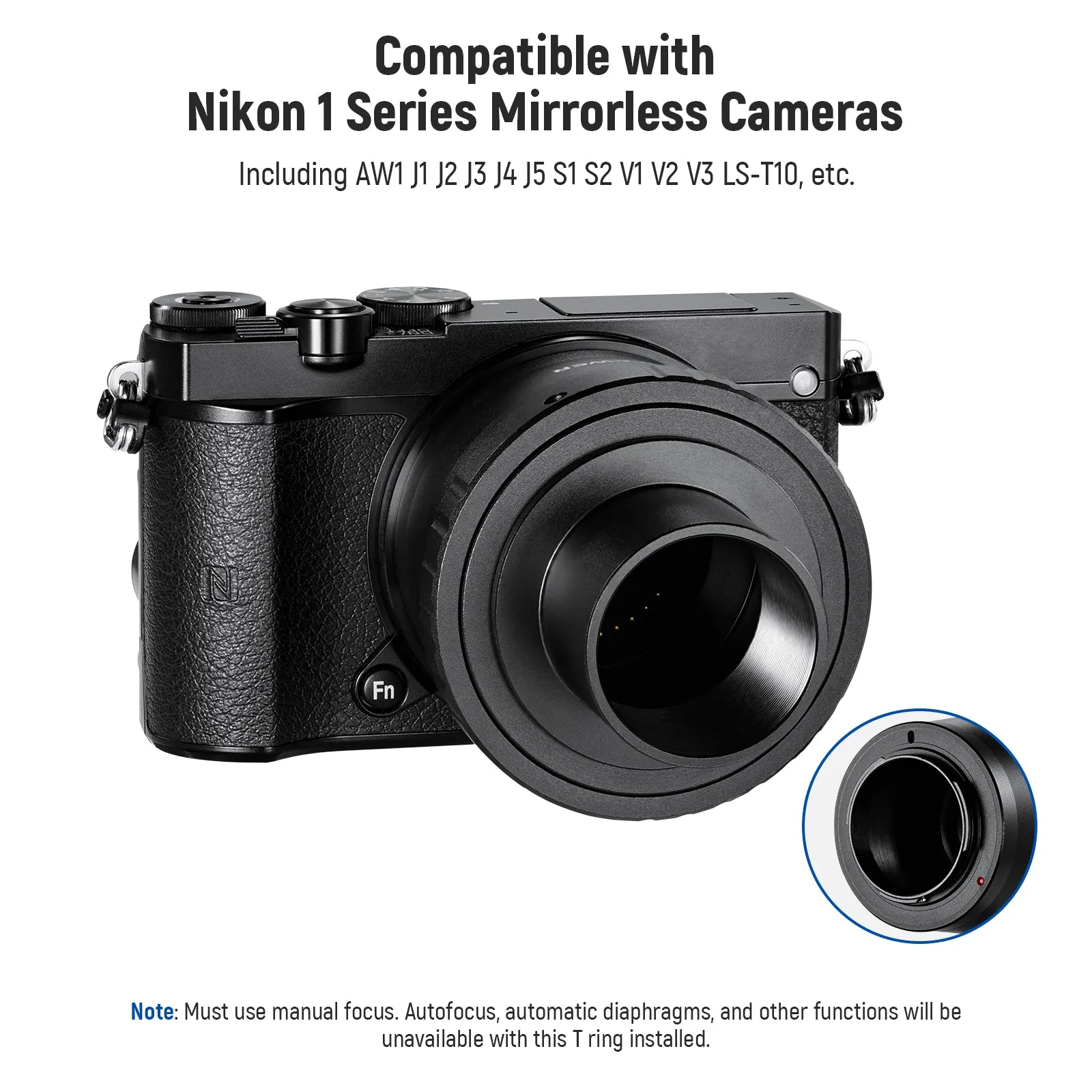 NEEWER LS-T10 T Ring Adapter Set for Nikon 1 Series Mirrorless Cameras