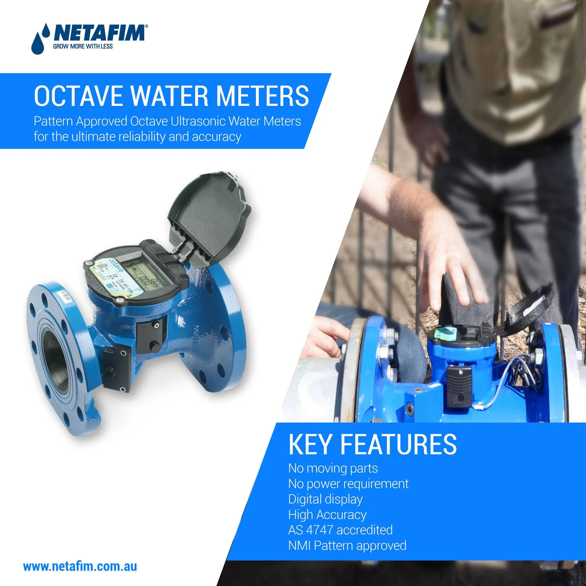 Netafim Octave Ultrasound Digital Water Meters - NMI-M10 & AS4747 Pattern Approved (50-300mm)