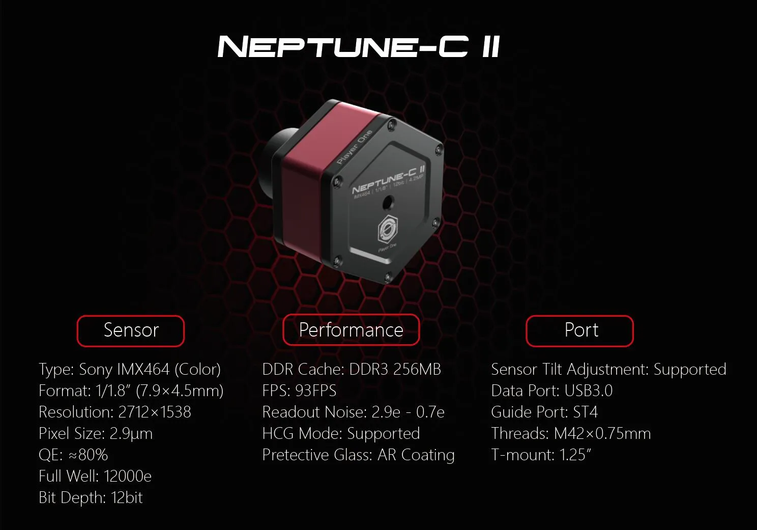 Player One Astronomy Neptune-C II (IMX464)USB3.0 Color Camera