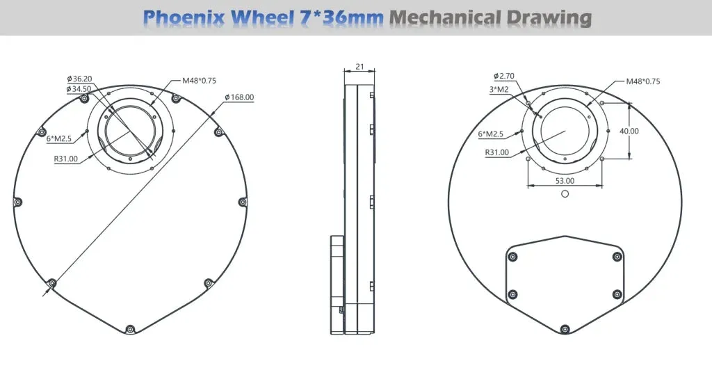Player One Phoenix Wheel 7x36 mm Electronic Filter Wheel (PW7-36)