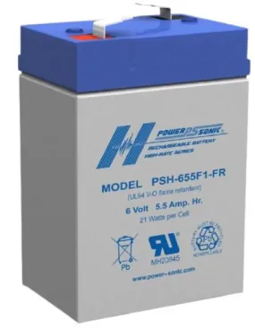 Power-Sonic PSH-655 F1 FR Battery, AGM 6V/5.5AH