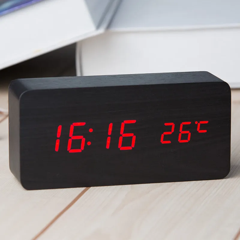 Quality Digital LED Alarm Clock Sound Control Wooden Despertador Desktop Clock USB/AAA Powered Temperature Display