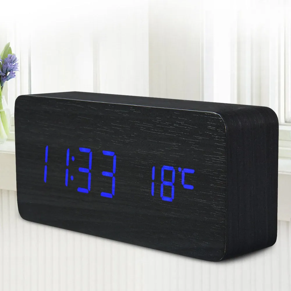 Quality Digital LED Alarm Clock Sound Control Wooden Despertador Desktop Clock USB/AAA Powered Temperature Display