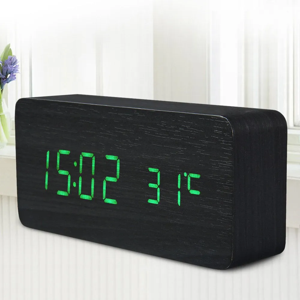 Quality Digital LED Alarm Clock Sound Control Wooden Despertador Desktop Clock USB/AAA Powered Temperature Display