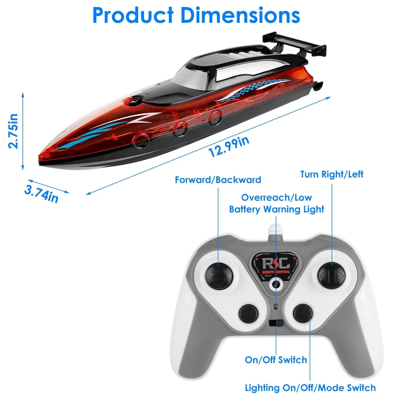 RC Boat with Colorful LED Light 10KM/H