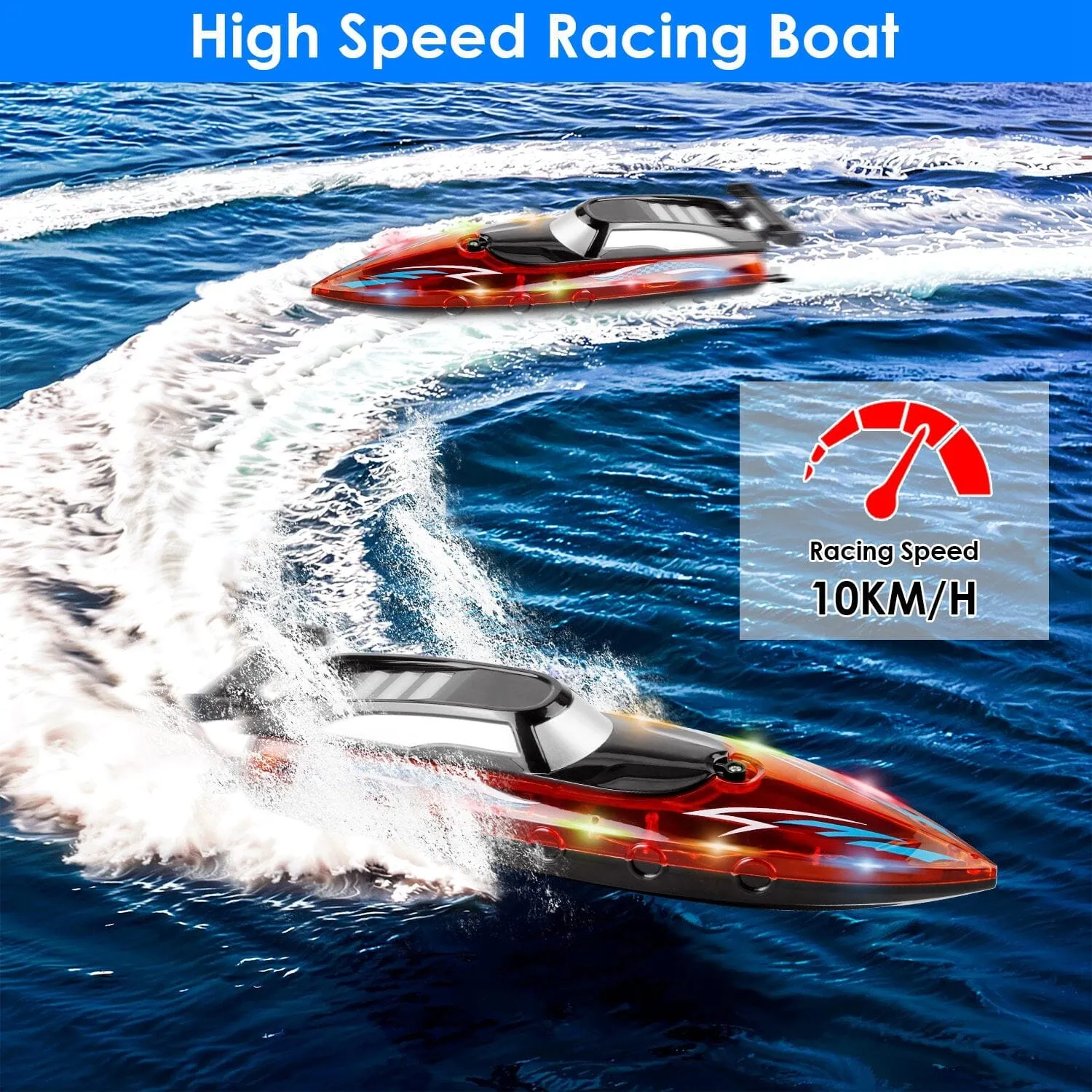 RC Boat with Colorful LED Light 10KM/H