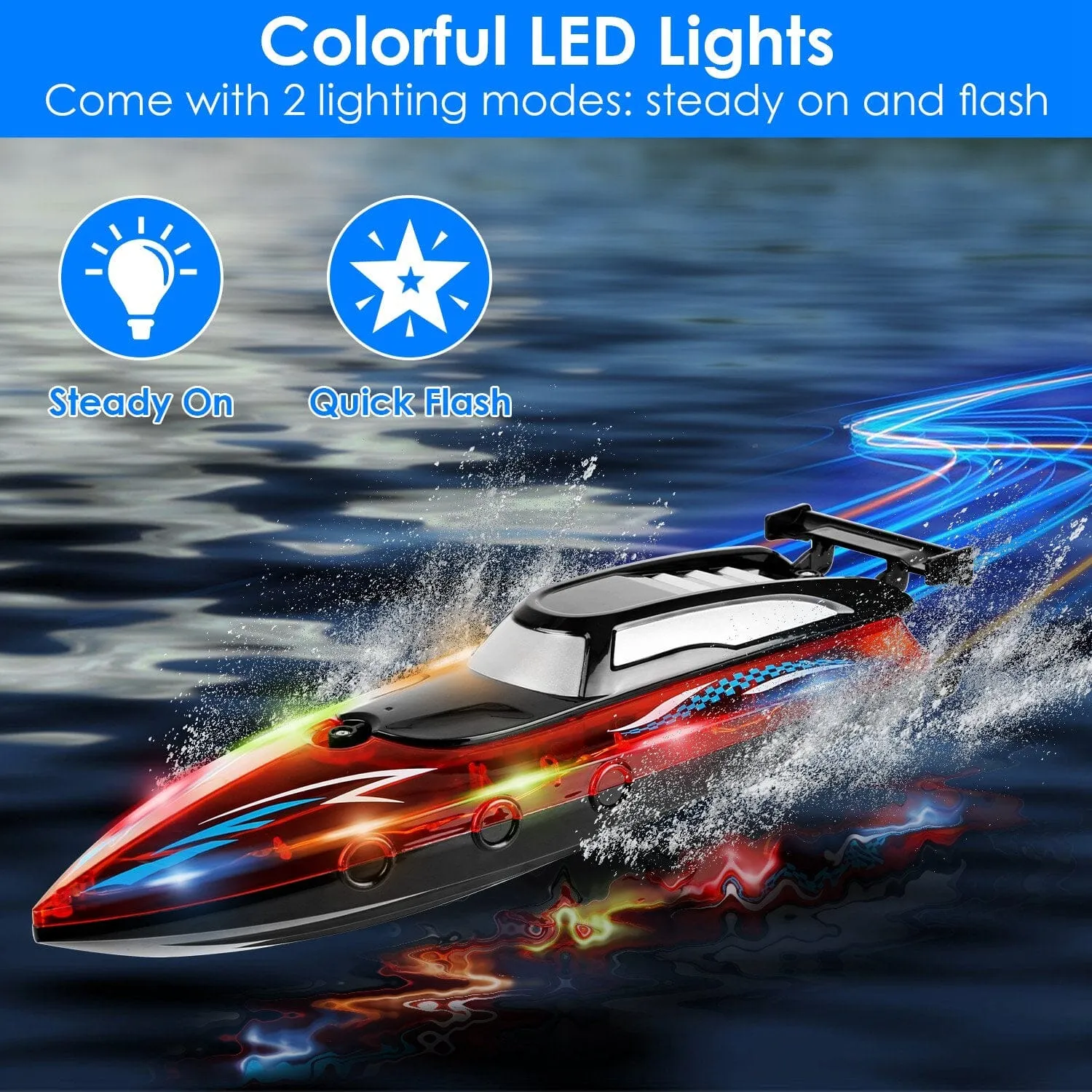 RC Boat with Colorful LED Light 10KM/H