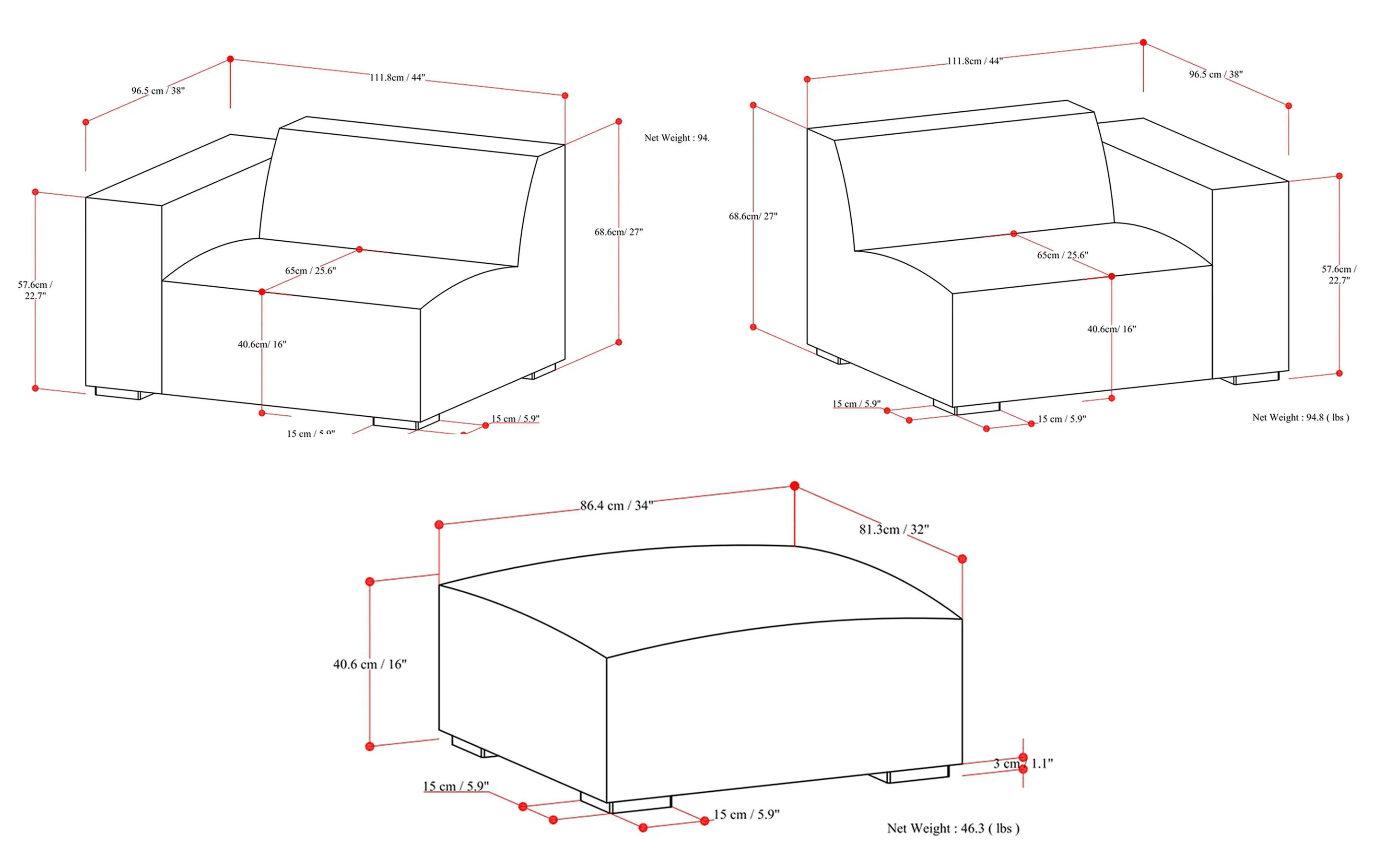 Rex 2 Seater Sofa and Ottoman in Performance Fabric