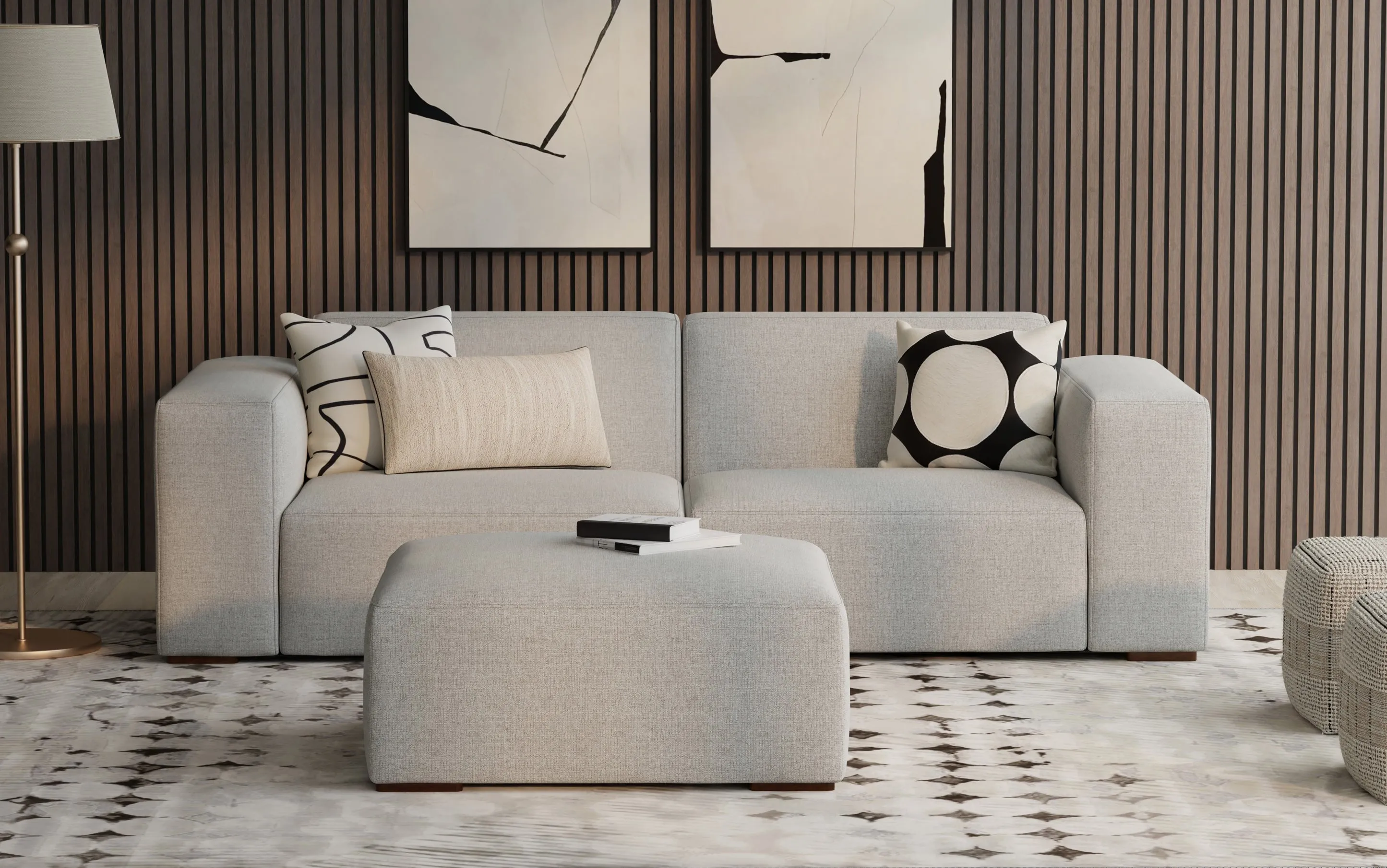 Rex 2 Seater Sofa and Ottoman in Performance Fabric