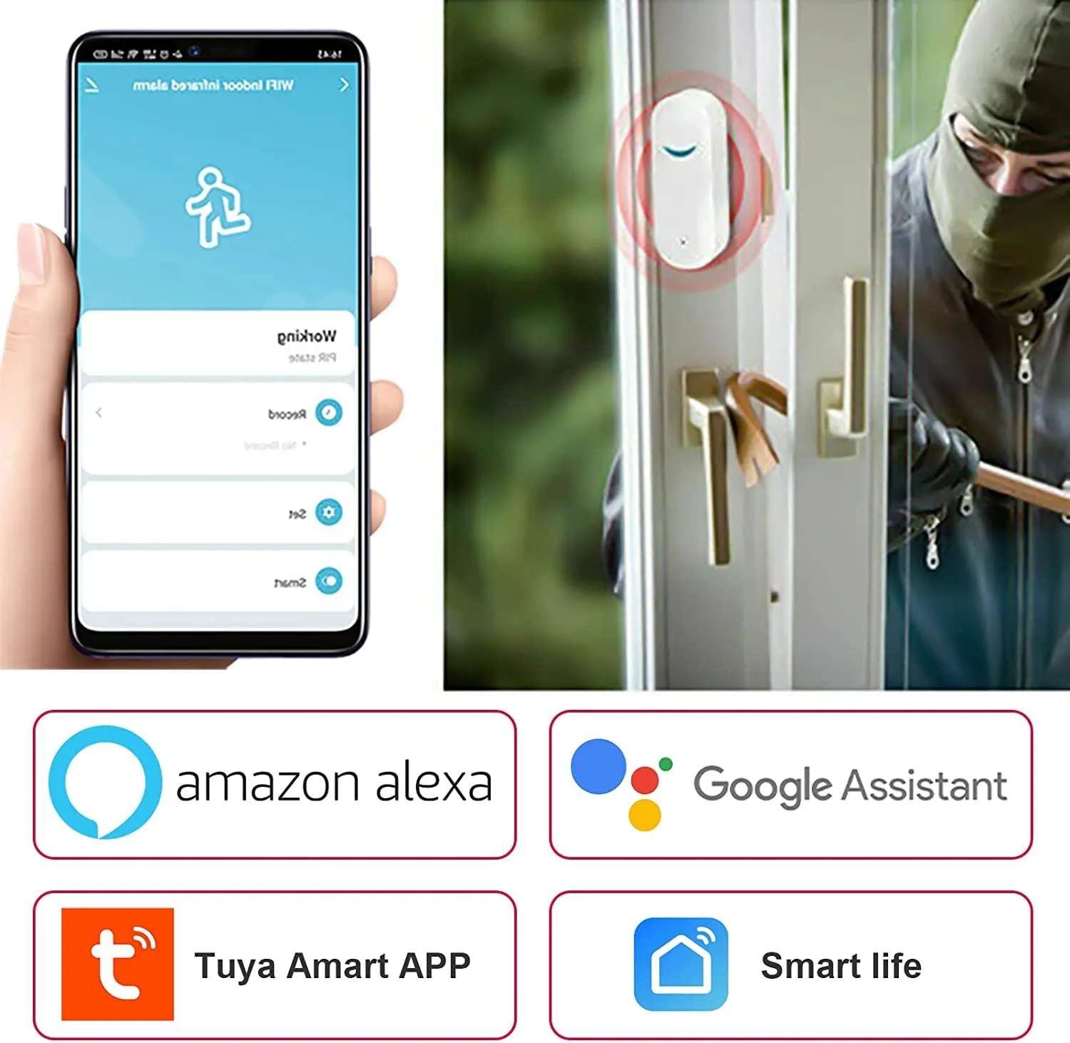 SEHOMY 4 Pack Smart Door Sensor Alarms, Wifi Window Sensor Detector Real-Time Alarm Compatible with Alexa Google Assistant, Wireless Home Security Door Open Contact Sensor for Bussiness Burglar Alert