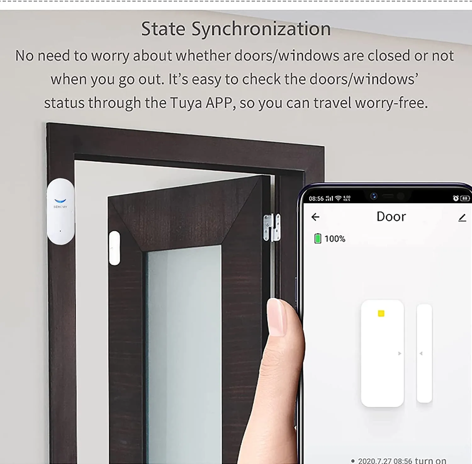 SEHOMY 4 Pack Smart Door Sensor Alarms, Wifi Window Sensor Detector Real-Time Alarm Compatible with Alexa Google Assistant, Wireless Home Security Door Open Contact Sensor for Bussiness Burglar Alert