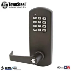 TownSteel - XCE2010S - Electronic Push Button Lever Set - Rigid Lever Set - Dark Oxidized Bronze  - Grade 1