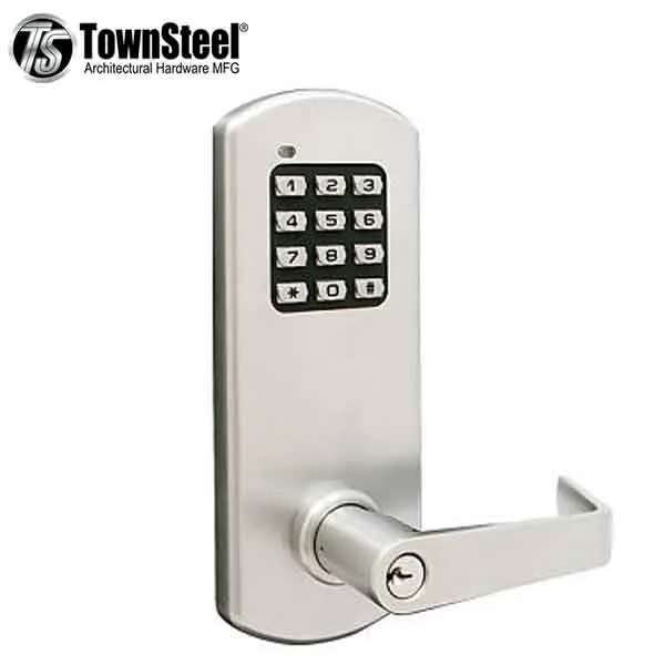 TownSteel - XCE2010S - Electronic Push Button Lever Set - Rigid Lever Set - Satin Chrome - Grade 1