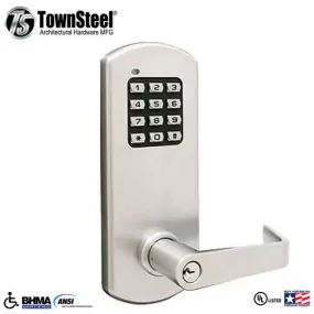 TownSteel - XCE2010S - Electronic Push Button Lever Set - Rigid Lever Set - Satin Chrome - Grade 1