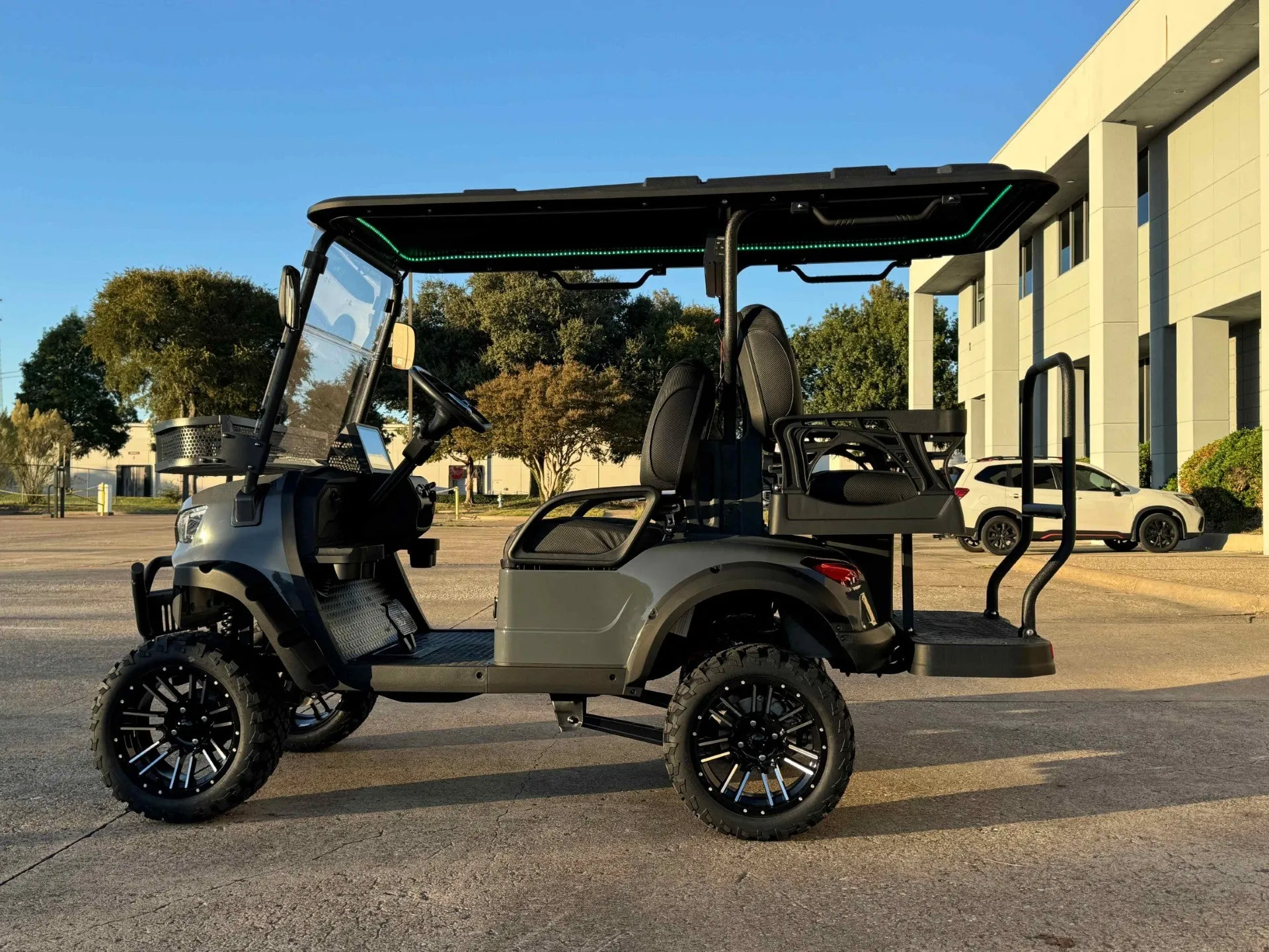 Trailmaster TBM X4, 48V Electric Golf Cart, Four Passenger, Electromagnetic Braking, Custom Rims, Lifted, Ground Effects LED lights, 10.5 LED Display, 48 Mile range, High/Low Trans