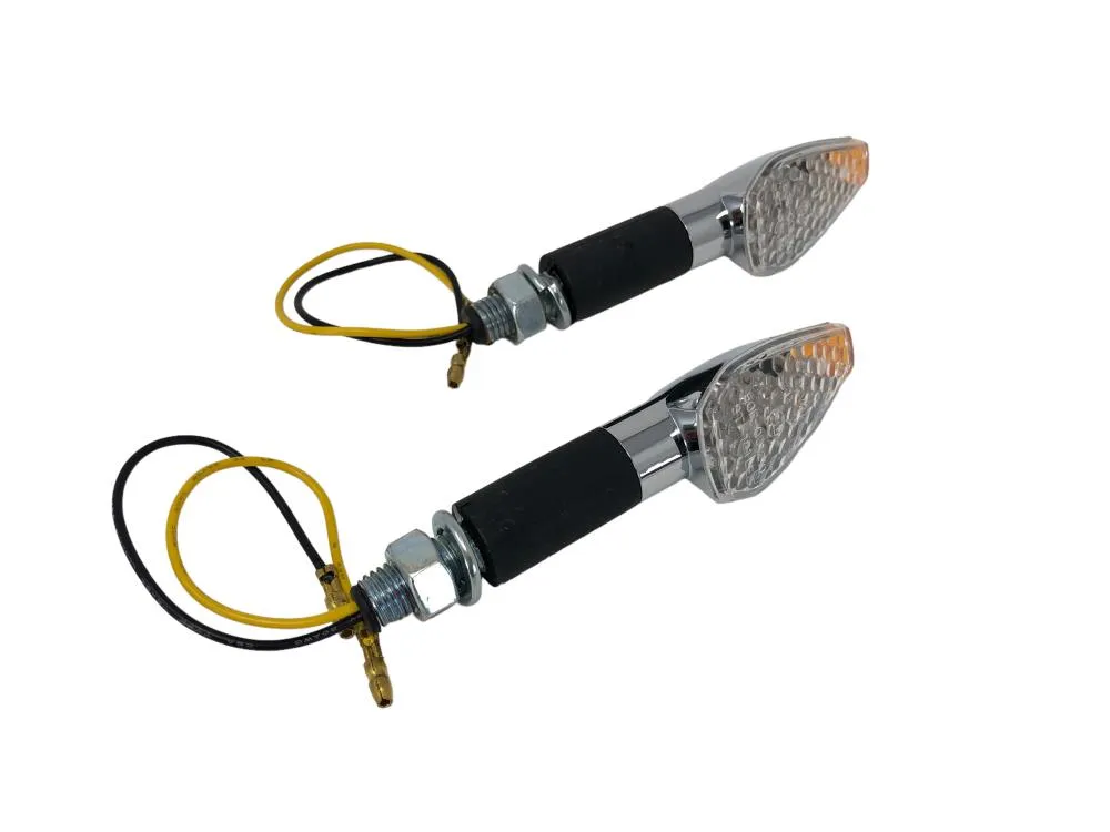 Turn Signal Set (2) Triangle LED, Long Stem - Chrome - Highway Hawk H68-563