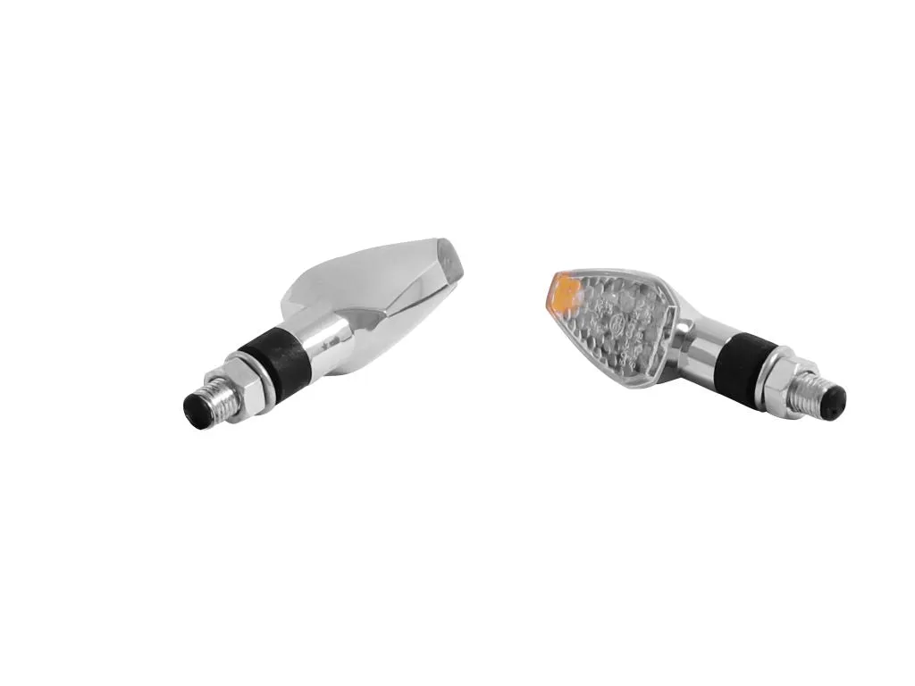 Turn Signal Set (2) Triangle LED, Long Stem - Chrome - Highway Hawk H68-563