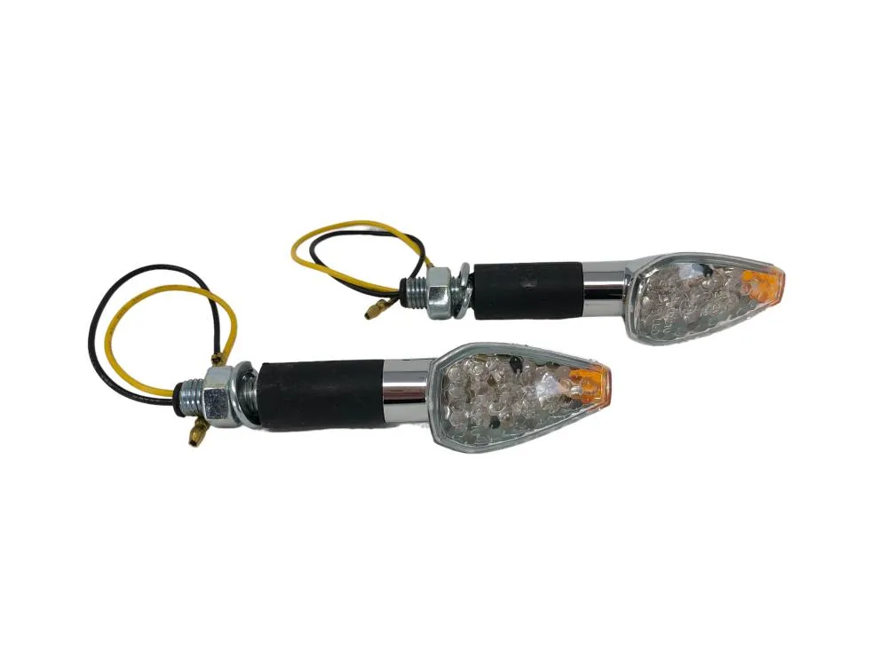 Turn Signal Set (2) Triangle LED, Long Stem - Chrome - Highway Hawk H68-563