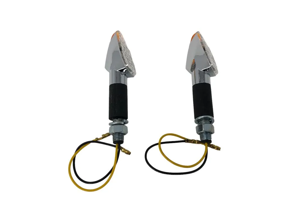 Turn Signal Set (2) Triangle LED, Long Stem - Chrome - Highway Hawk H68-563