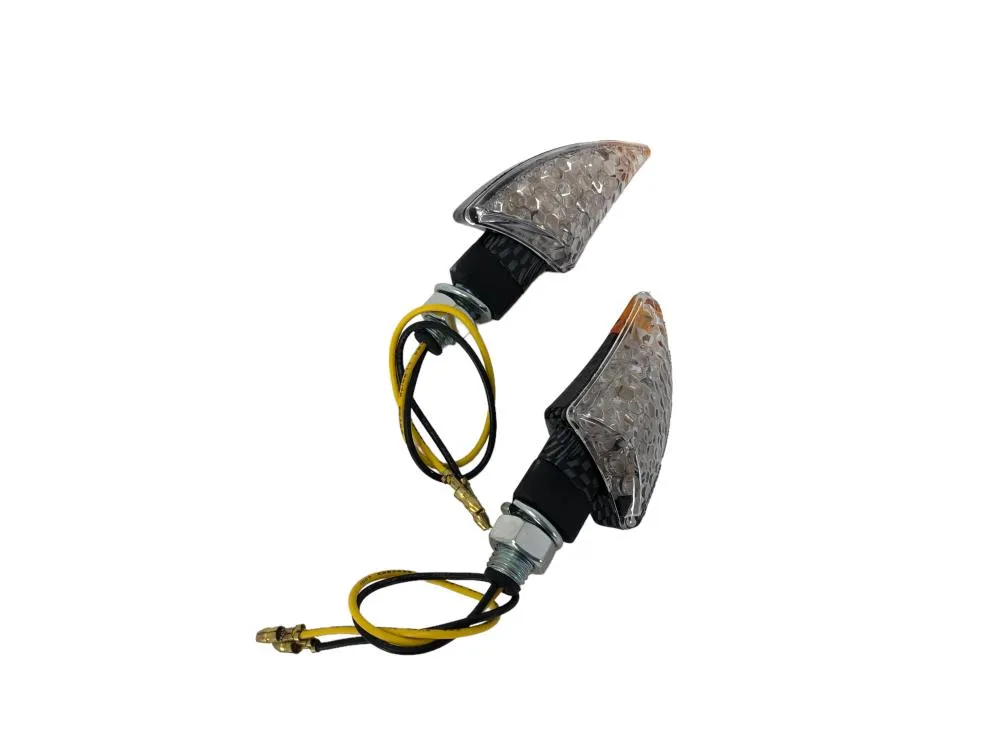 Turn Signal Set Shark Fin LED, Short Stem - Carbon Look - Highway Hawk H68-9294