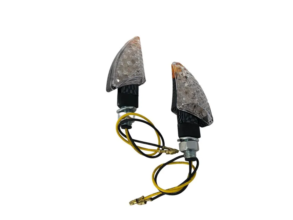 Turn Signal Set Shark Fin LED, Short Stem - Carbon Look - Highway Hawk H68-9294