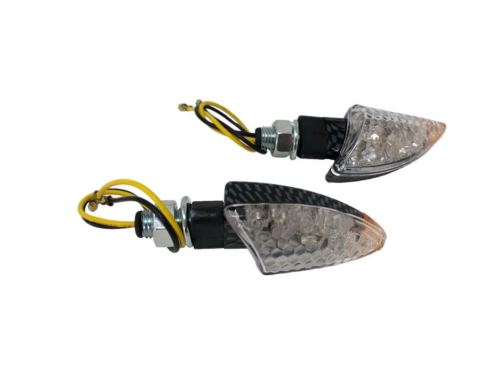 Turn Signal Set Shark Fin LED, Short Stem - Carbon Look - Highway Hawk H68-9294