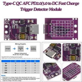 Type-C QC AFC PD2.0/3.0 to DC Fast Charge Trigger Detector Module