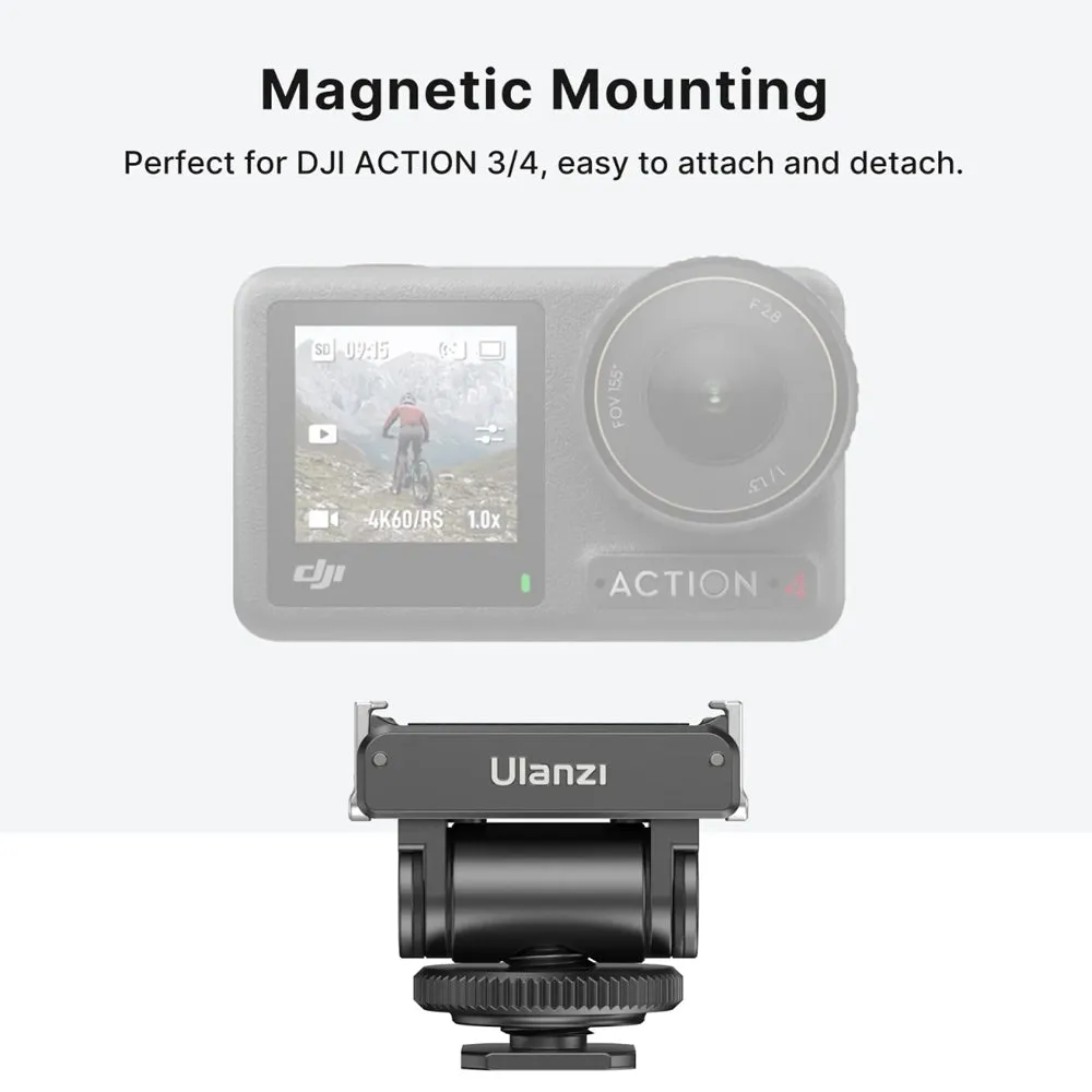 Ulanzi CA22 DJI Osmo Action 4 / 3 & Pocket 3 Cold Shoe Mount Adapter with Magnetic Mounting, 160° Tilt and 700g Load Capacity for Action Camera - C071GBB1