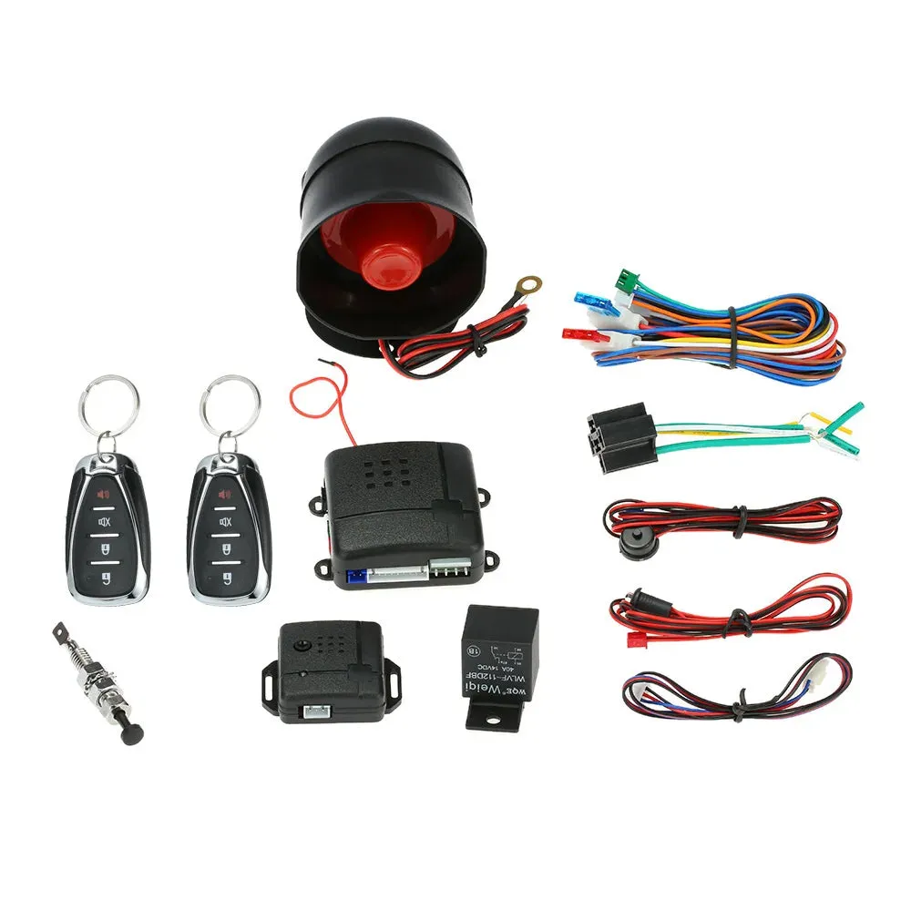 Universal Car Vehicle Security System Auto Burglar Alarm Protection Anti-theft System 2 Remote with Siren and Wiring Harness