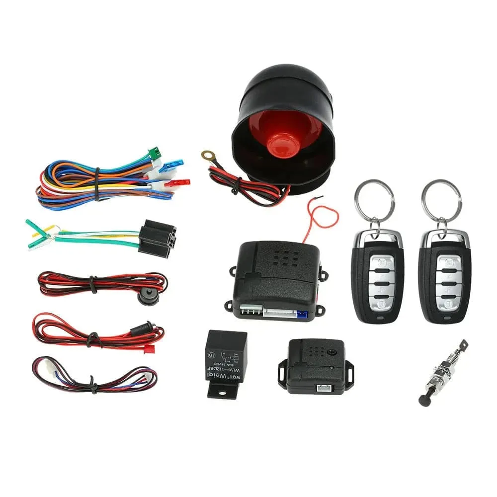 Universal Car Vehicle Security System Auto Burglar Alarm Protection Anti-theft System 2 Remote with Siren and Wiring Harness