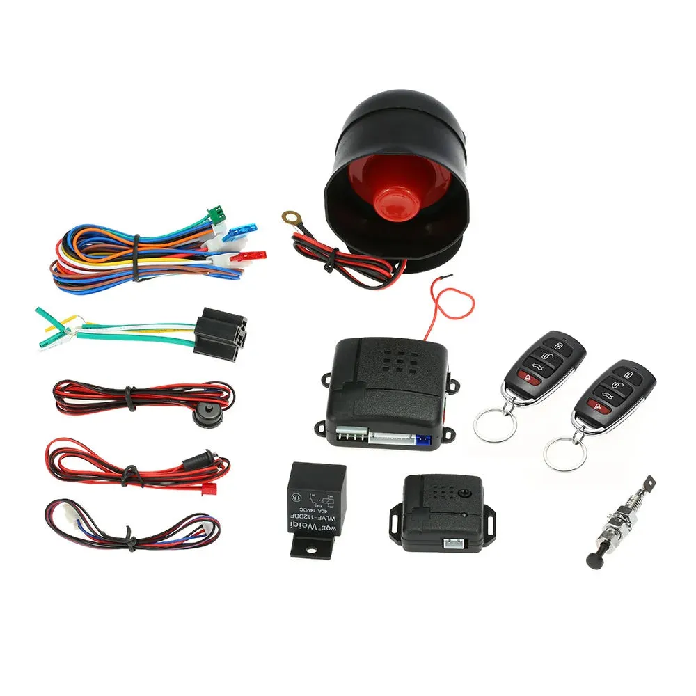 Universal Car Vehicle Security System Auto Burglar Alarm Protection Anti-theft System 2 Remote with Siren and Wiring Harness