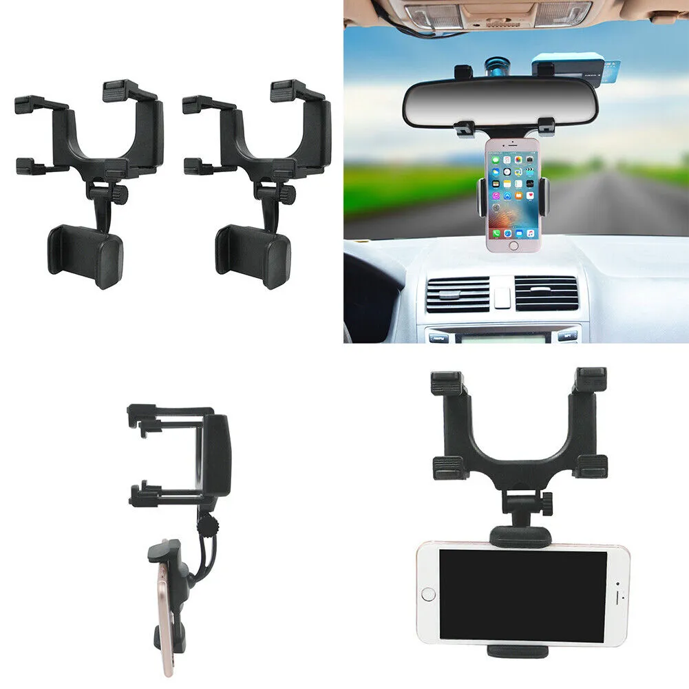 US 2-4 Pc Car Rear View Mirror Mount Stand 360° Rotation Adjustable Phone Holder