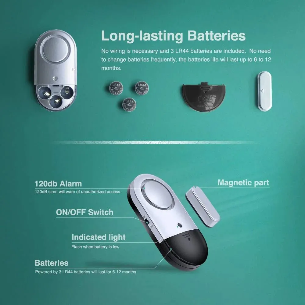 Wireless Home Security Alarms 3 Pack - 120 DB Loud Door and Window Open Alarm Sensor for Safety