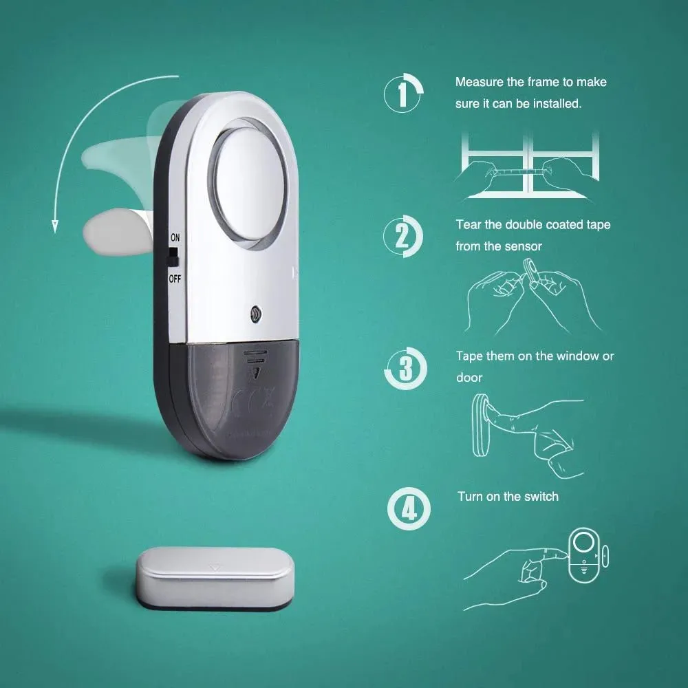 Wireless Home Security Alarms 3 Pack - 120 DB Loud Door and Window Open Alarm Sensor for Safety