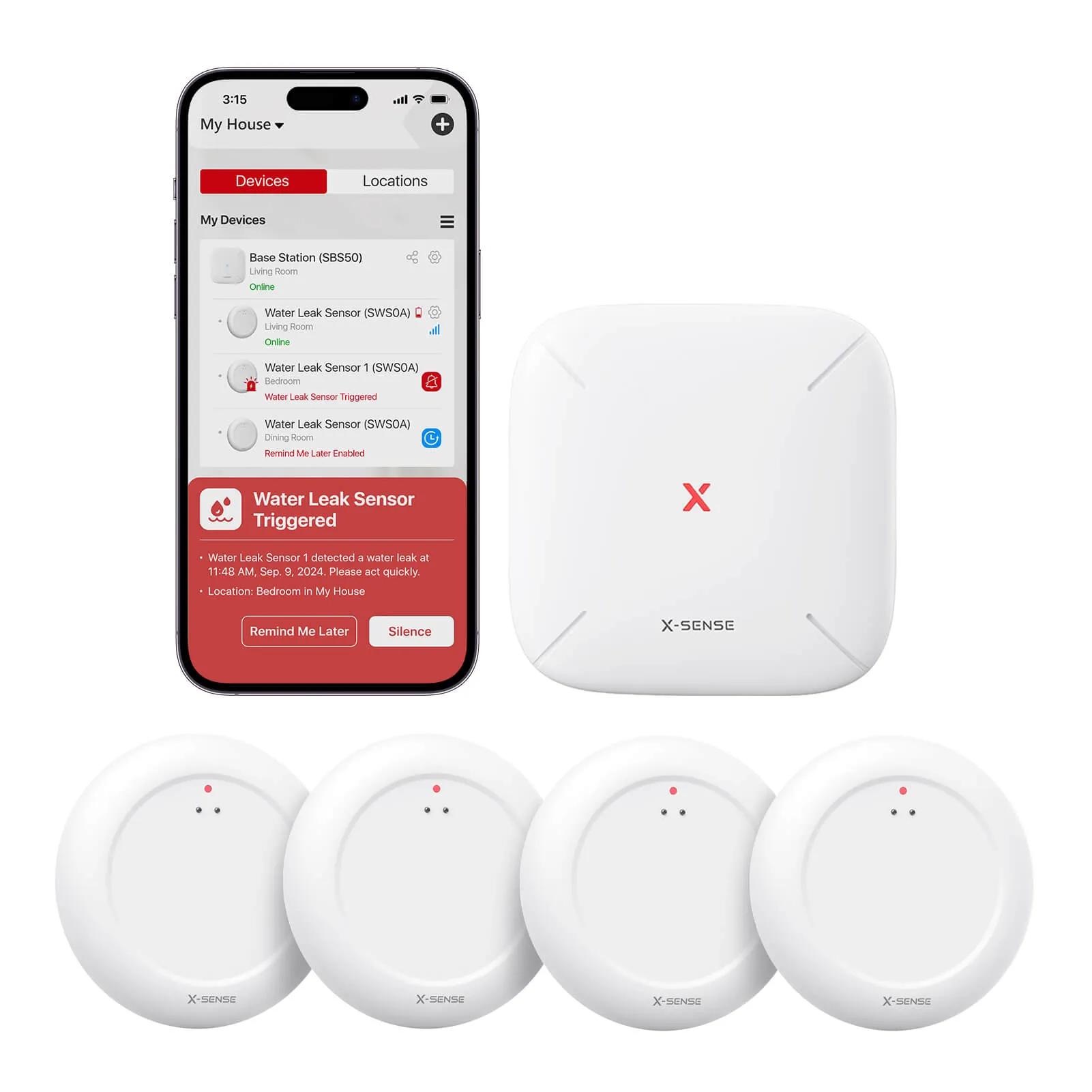 X-Sense Ultra-thin Wireless Wifi Water Leak Detector Kit: Smart Water Sensor Alarm with App Alerts| SWS0A41, SWS0A