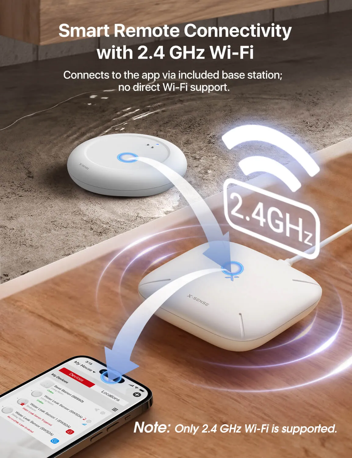 X-Sense Ultra-thin Wireless Wifi Water Leak Detector Kit: Smart Water Sensor Alarm with App Alerts| SWS0A41, SWS0A