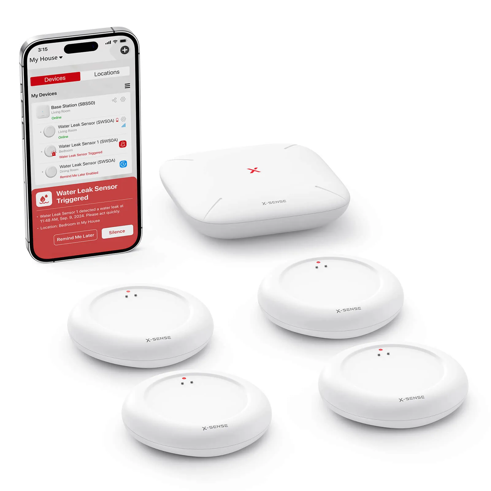 X-Sense Ultra-thin Wireless Wifi Water Leak Detector Kit: Smart Water Sensor Alarm with App Alerts| SWS0A41, SWS0A